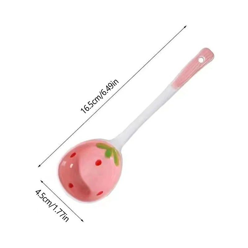 Cute Ceramic Strawberry Soup Spoon Kawaii Korean Ice Cream Dessert Spoon With Long Handle Kitchen Tableware Accessories