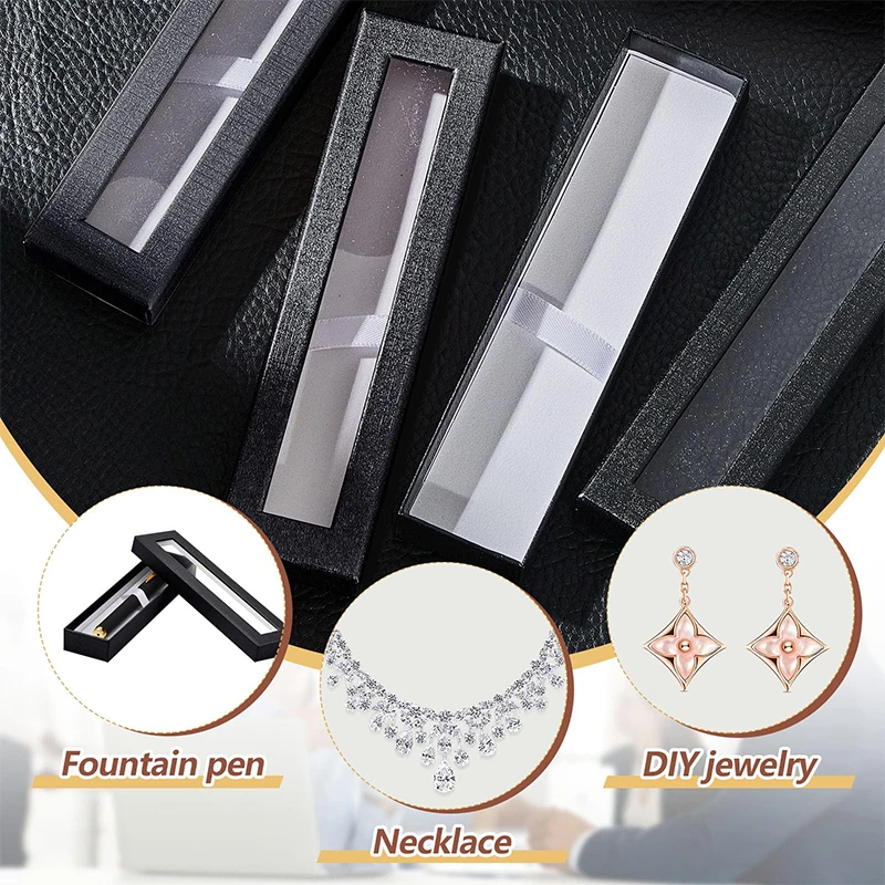 10 Pieces Empty Pen Gift Box Pen Case with Cushion Clear Lid Cardboard Pen Box Pen Display Case