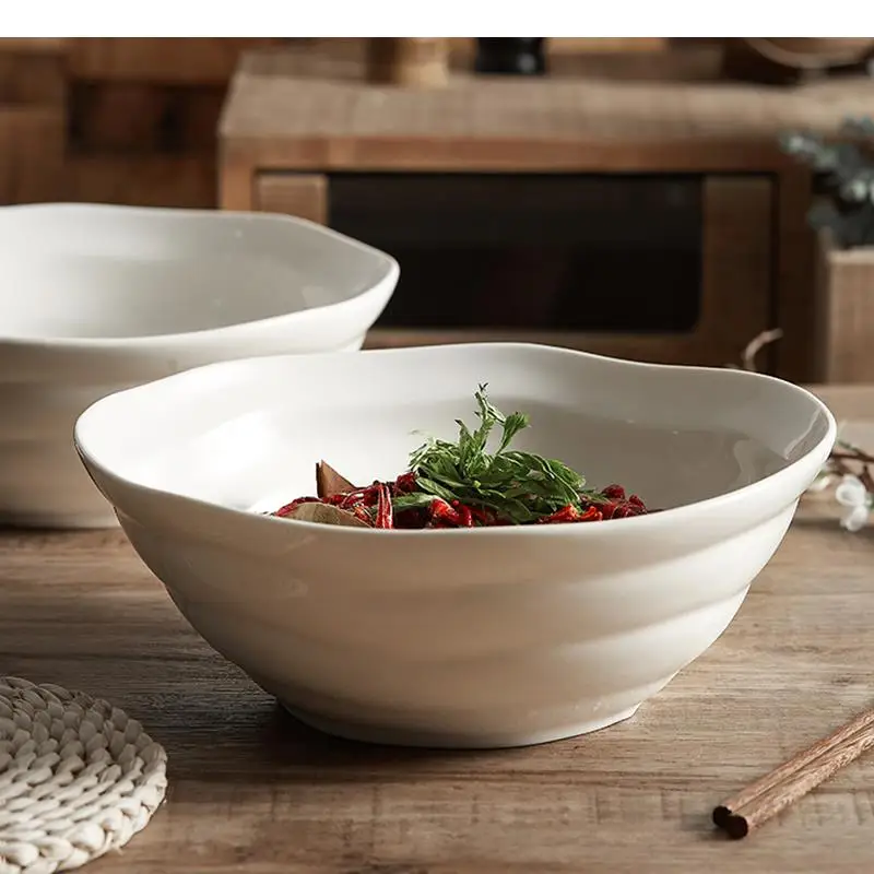 Irregular Shape Ceramic Ramen Noodle Bowls Solid Color Cutlery Vegetable Salad Plates Home Kitchen Soup Bowl Snack Dessert Plate