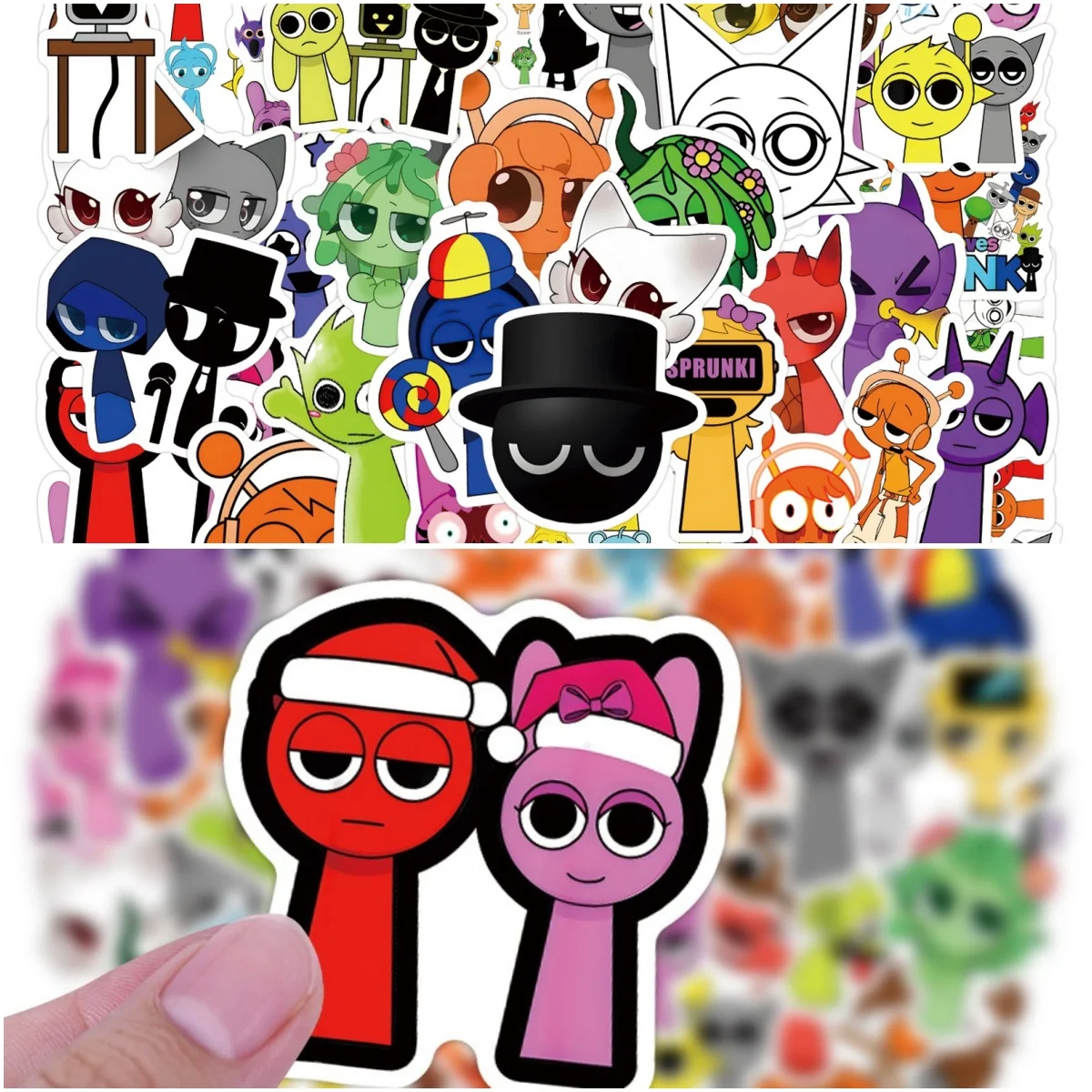 55Pcs Sprunki Sticker Skateboard Helmet Phone Case Waterproof Toy Sticker