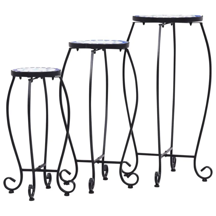 طاولات فسيفساء 3 قطع سيراميك أزرق وأبيض #2