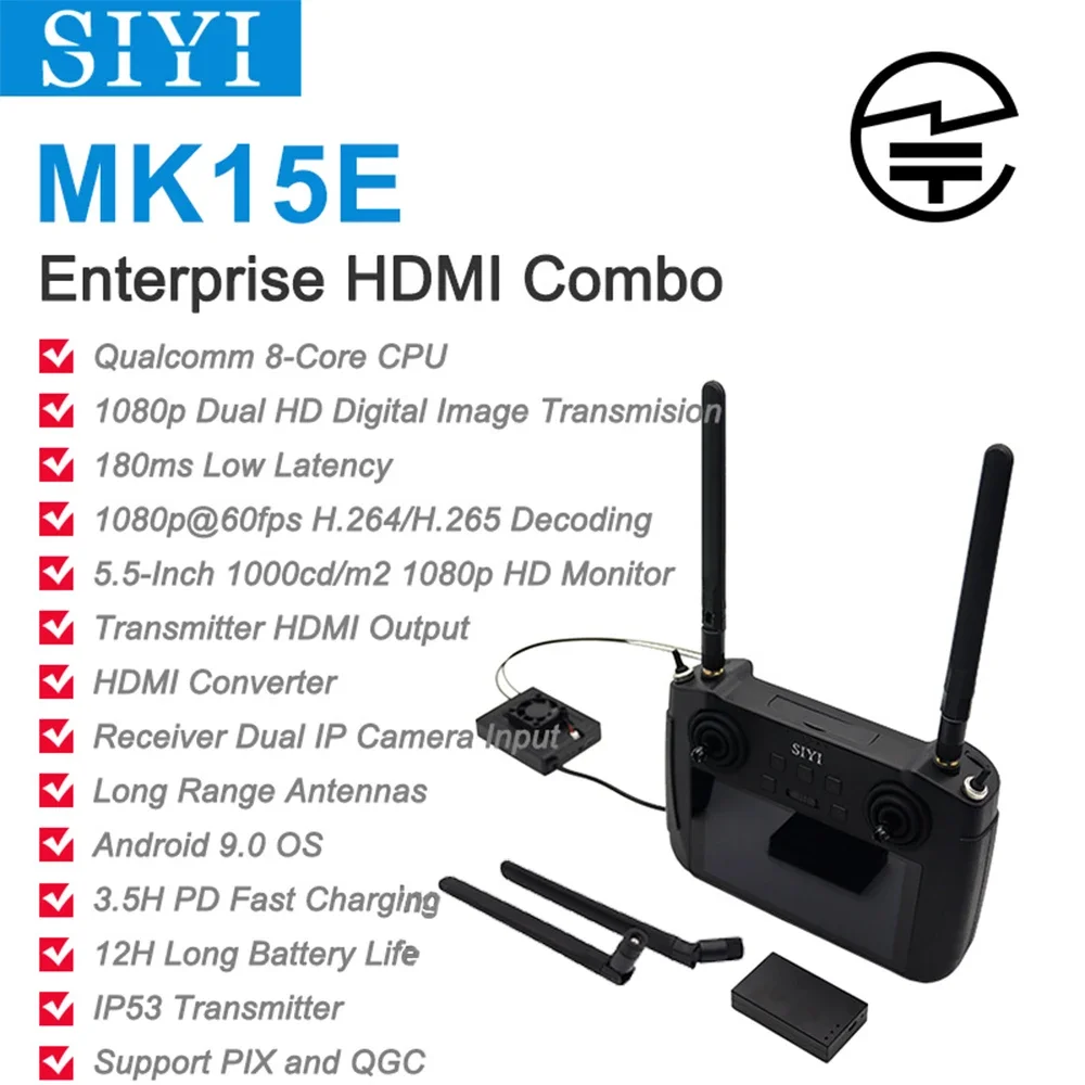 SIYI MK15E Mini HD Handheld Radio System Transmitter Remote Control 5.5-Inch Monitor 1080p 60fps 180ms FPV Japan MIC Certified