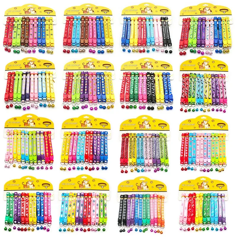 12Pcs Wholesale with Bell Collars Delicate Safety Casual Nylon Dog Collar Neck Strap Fashion Adjustable Bell Pet Cat Dog Collar