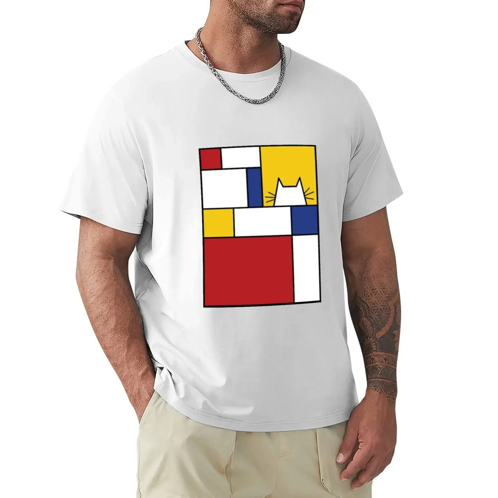 Piet Mondrian Art Cat Geometric Simple Polychromatic Design T-Shirt cheap stuff for a boy heavyweight t shirts for men