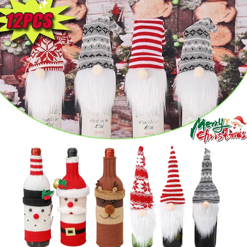 

12PCS Christmas Wine Bottle Cover Decor Santa Claus Dustproof Bottle Bag Lovely Creative Home Party Xmas Party Table Decor Gifts
