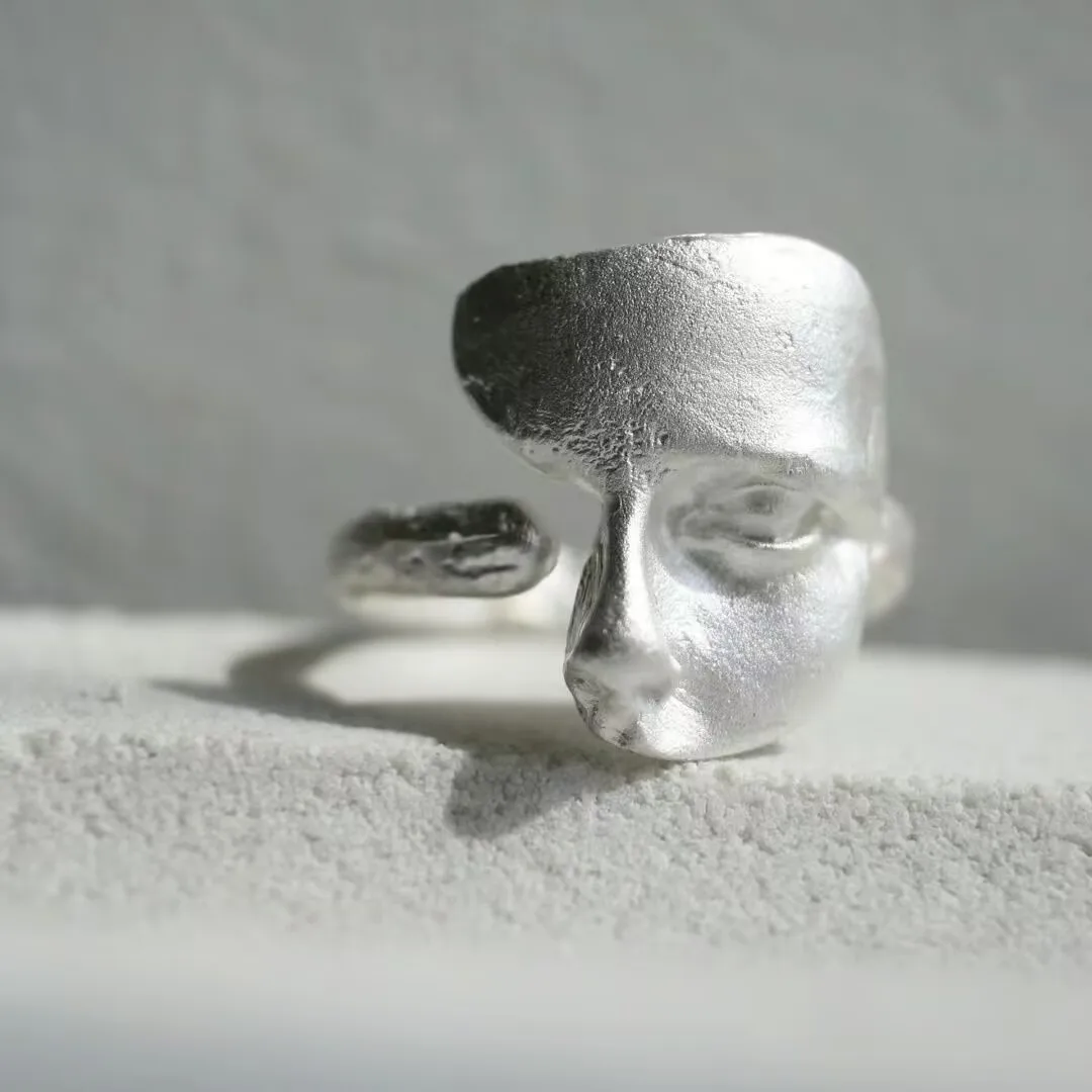 Scrub Mask Geometric Rings for Women Couples Creative Design Trendy Goth Style Personality Simple Party Jewelry Accessories Gift