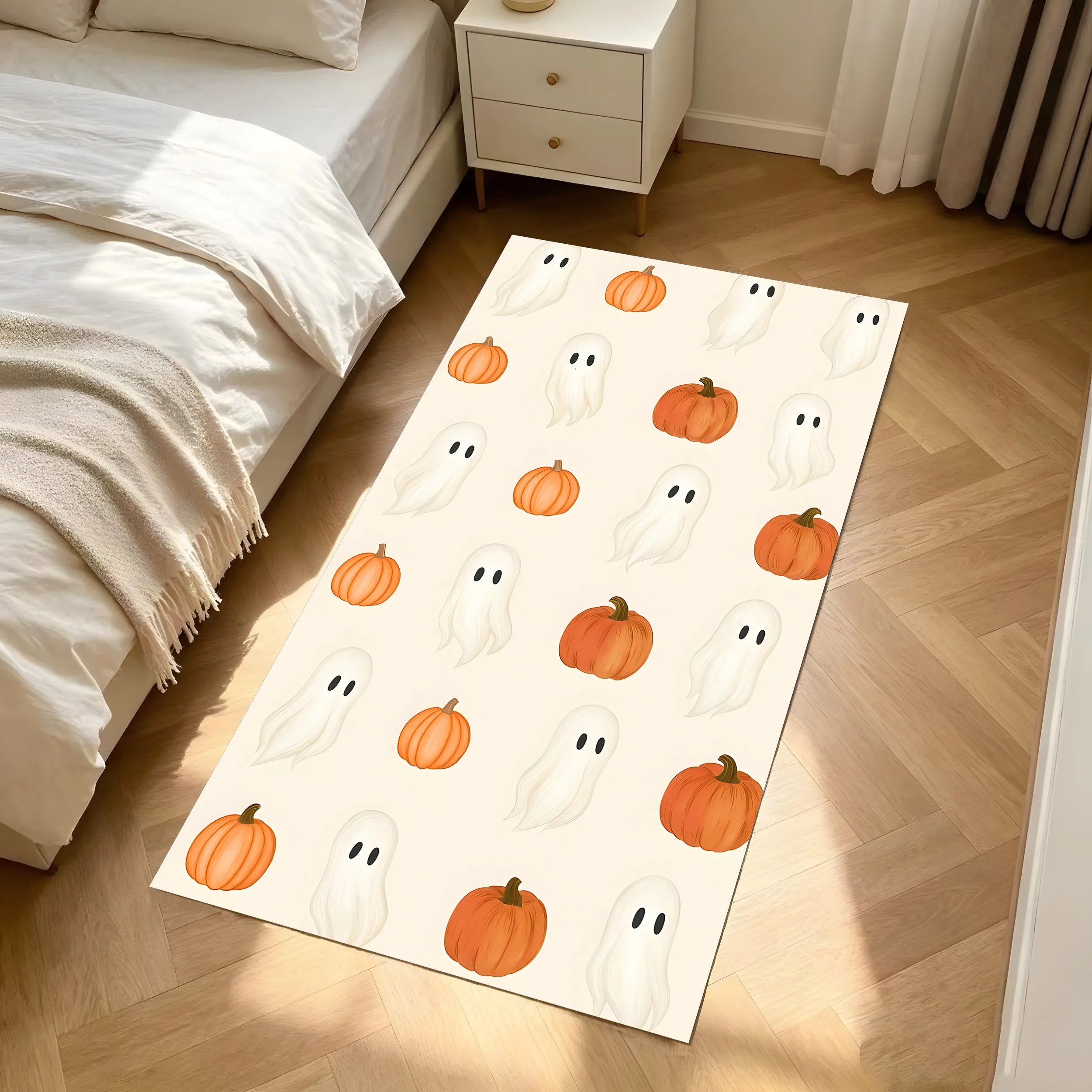 Velvet Pumpkin and Maple Leaf Cute 2D Rug for Living Room and Bedroom, Autumn/Winter Warm Cozy