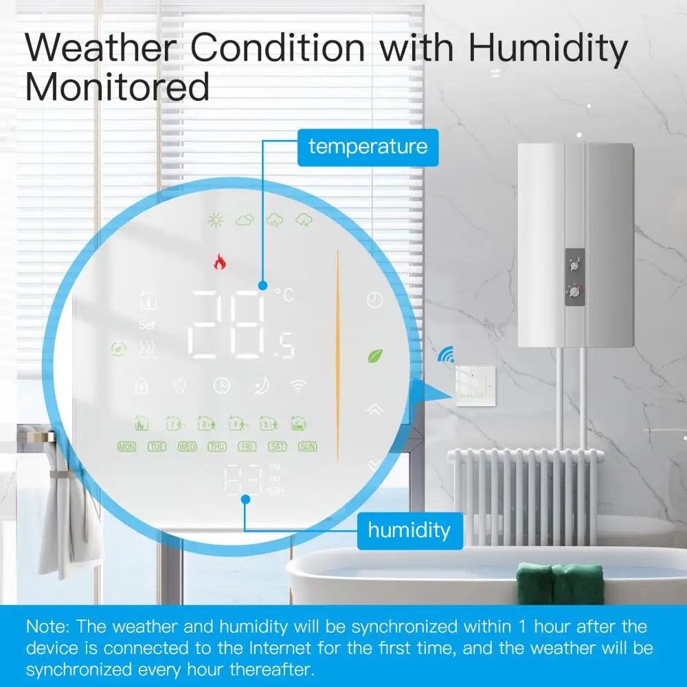 Tuya termostato inteligente, wifi controlador de temperatura com umidade monitorada, para piso elétrico aquecimento de água/caldeira a gás, alexa