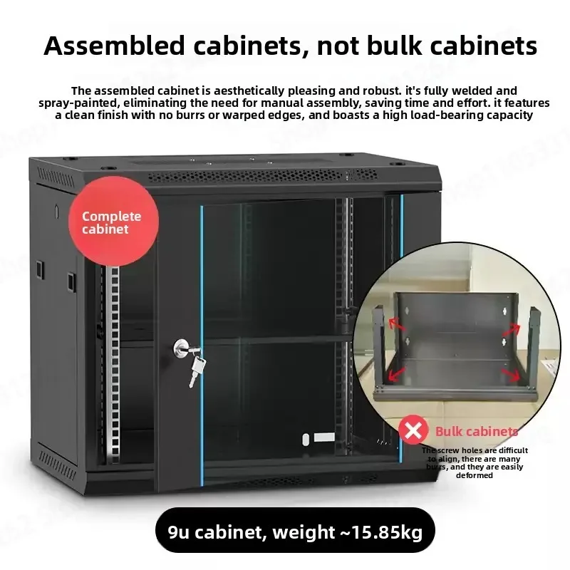 9U Wall Mount Network Cabinet, Wall Mounted Weak Current Box for Audio Amplifier Switch Router