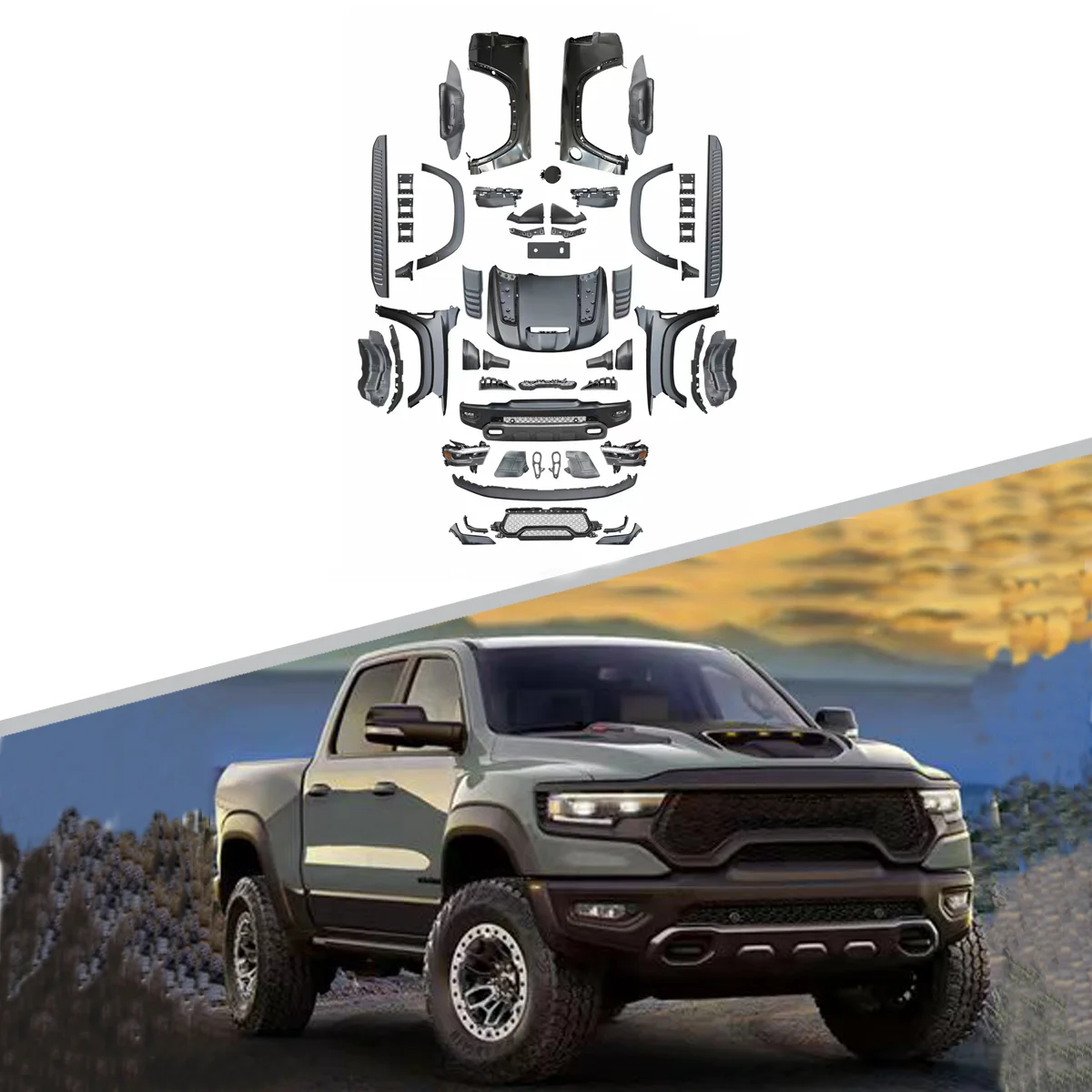 Car Bumpers 2013-2018 Dodge RAM 1500 Upgrade 2021 Trx T-Rex Kit Accessories