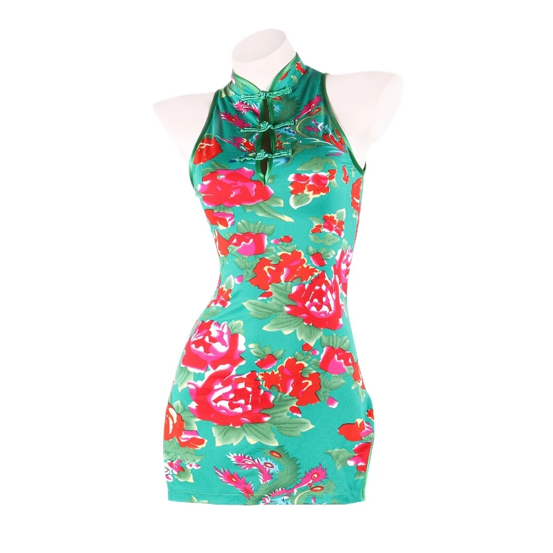 

Сексуальное традиционное китайское платье-ципао с древним цветочным узором, женская облегающая ретро-пижама, короткая юбка-ципао для взрослых, ночная сорочка