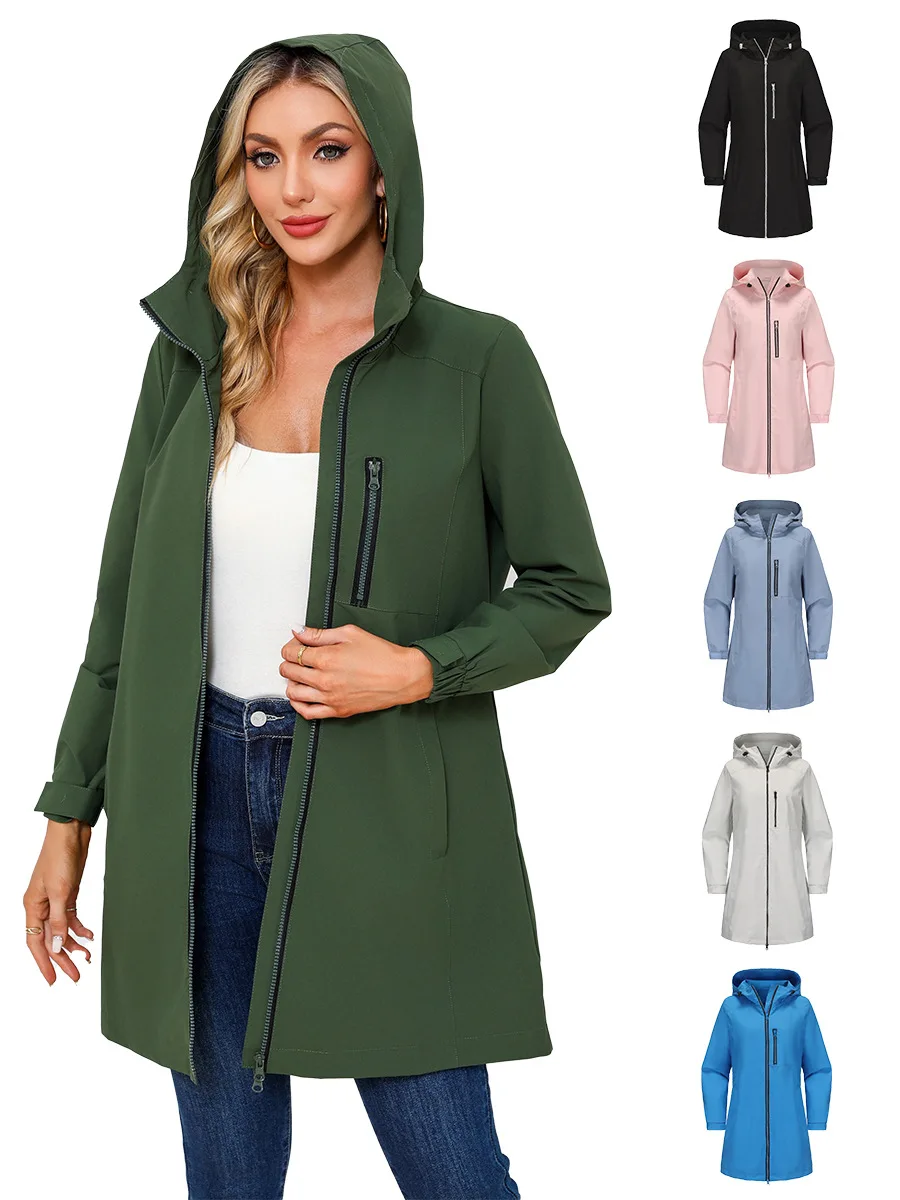 Women's Waterproof Windbreaker Hooded Long Sleeve Outdoor Sports Jacket Loose Casual Windproof Coat for Spring And Autumn