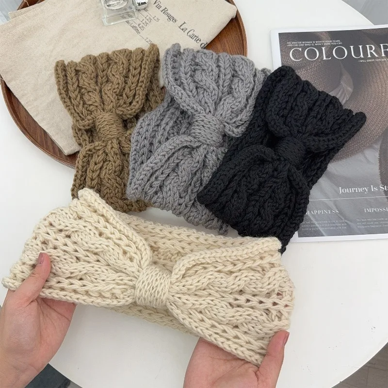 Y2K القوس محبوك عقال سدادات حماية الأذن سميكة يندبروف Headwarp الشتاء الخريف إكسسوارات الشعر في الهواء الطلق النساء Hairhoop الهدايا #6