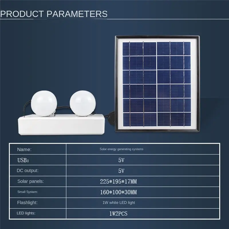 ABUH-Solar Panel Light 2 Bulb Set Camping Solar Charger Outdoor Indoor Rechargeable LED Light