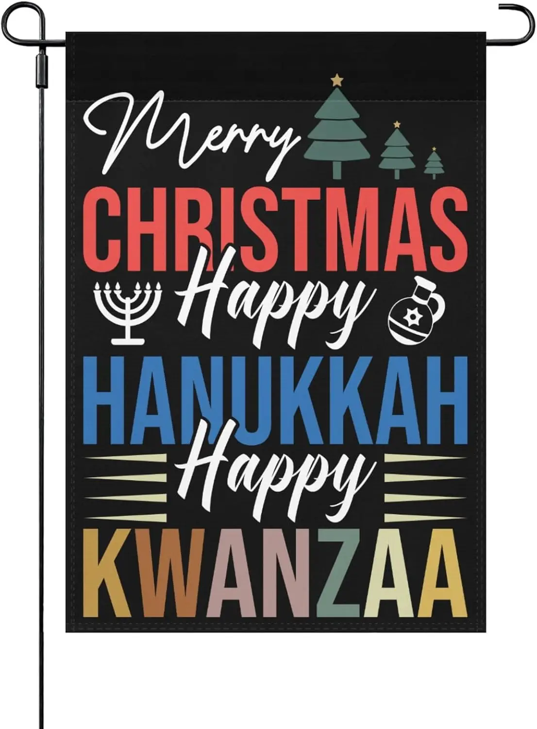 Merry Christmas Happy Hanukkah Happy Kwanzaa Yard Flags One Size Retro House Flag Double Sided For Outdoor Small Garden Flags