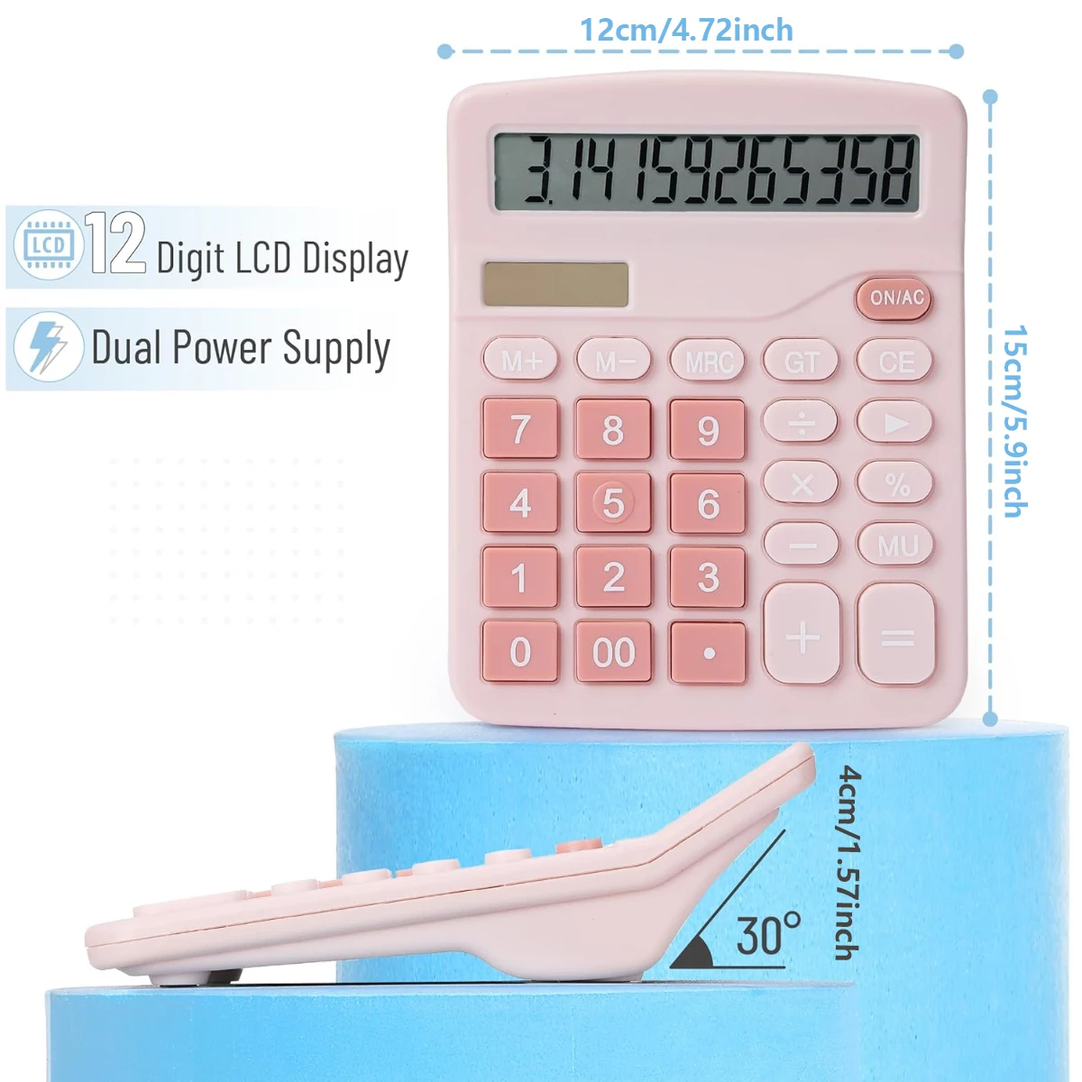 Desktop Calculator with Big Buttons, Dual Power Source, Solar and Battery, Large Display Screen for Office, Teachers, students