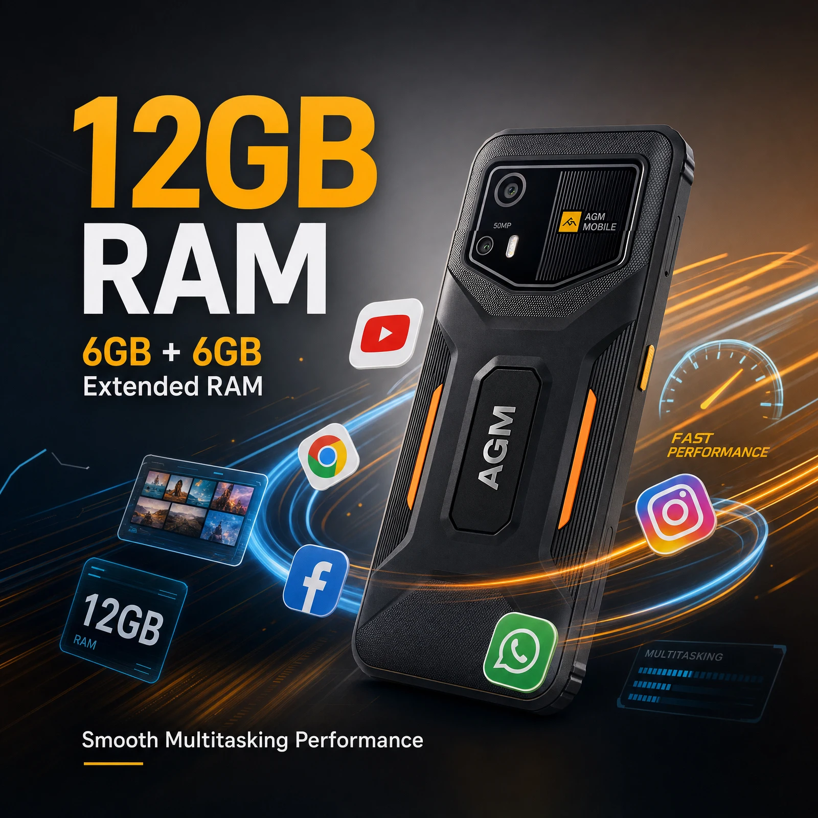 AGM H6 PRO Rugged Smartphone 12GB+128GB Storage, Android 16 6.56 Inch 4900mAh Battery NFC, 50MP  Unlocked 4G LTE Cell Phone