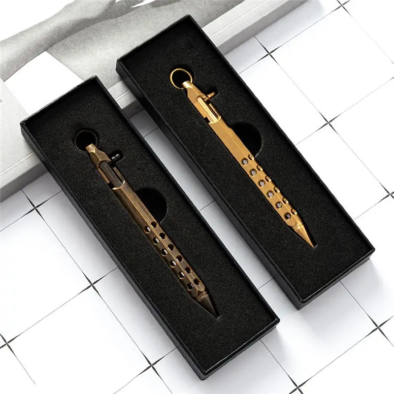 A72P Bolt Action Pen Solid Brass Pen Metal Pen with 2 Black Ink Refills,With Present Box for Graduation,Birthday(Retro B)