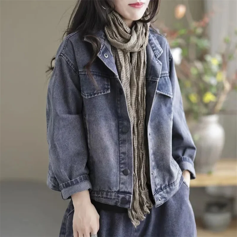 Autumn Wear Set Advanced New Loose Spring Show Thin Rich Woman Denim Jacket Set Women\'s Jeans Two Piece Set Female Streetwear