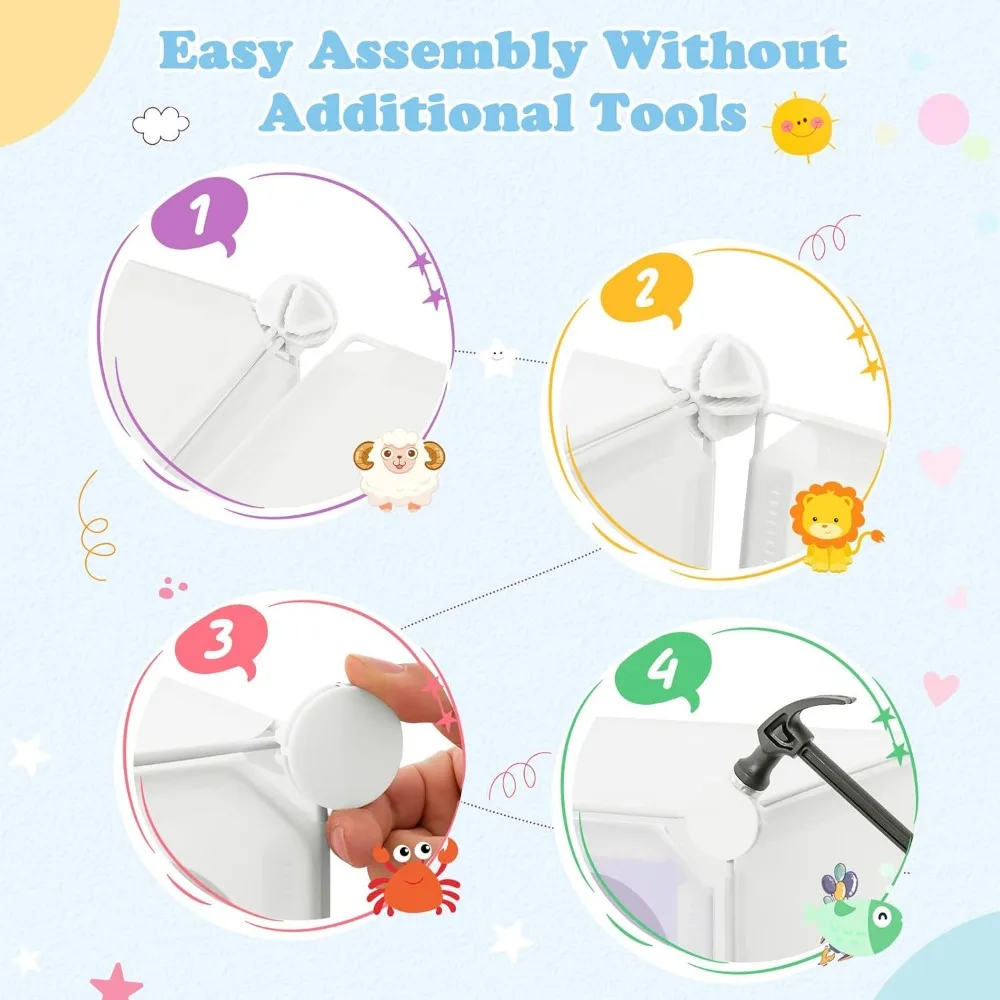 Armoire portable pour enfants avec portes, 12 cubes et 2 sections suspendues pour organisateur de rangement pour chambre d'enfant