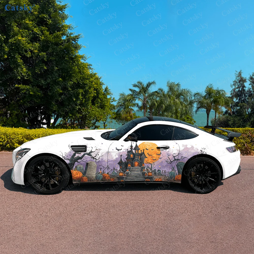 

Horror Castle Pumpkin Moon Car Vinyl Wraps Decal Self-adhesive PVC Sticker Suitable for Trucks SUV Decor Auto Accessories Gift