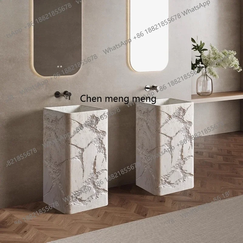 X  Travertine column basin integrated floor-to-ceiling clubhouse, vertical sink, sink
