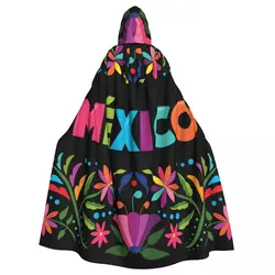 Colorful Mexican Traditional Pattern Hooded Cloak Polyester Unisex Witch Cape Costume Accessory