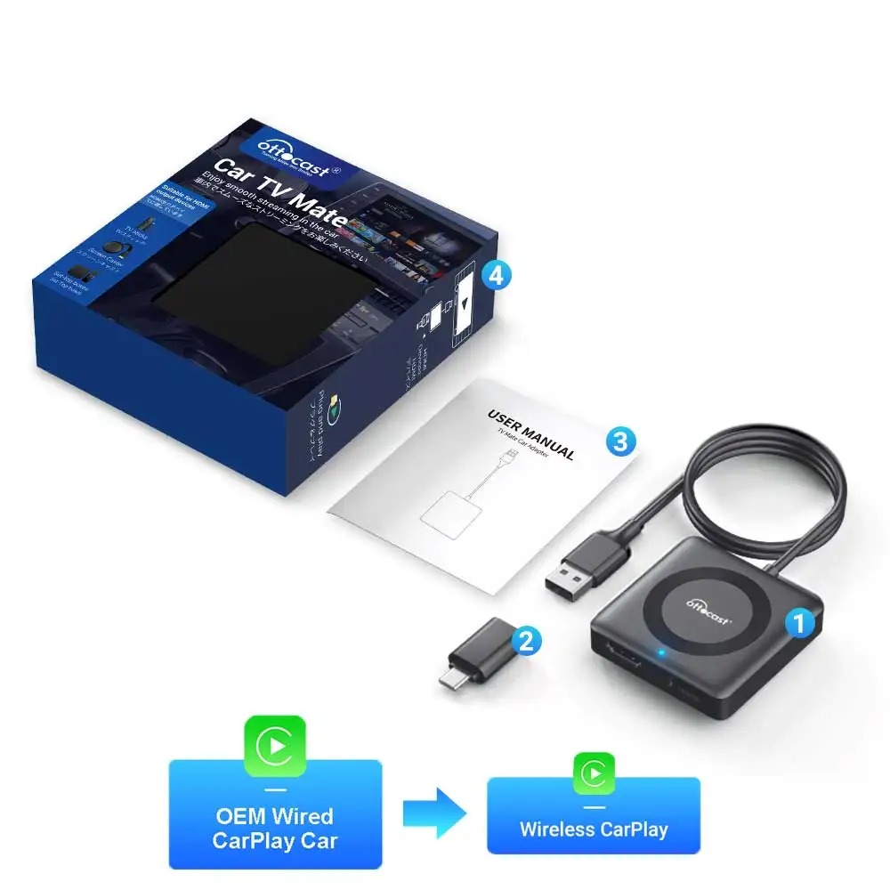 Ottocast Car TV Mate Pro Max Wireless CarPlay Android Auto Adapter