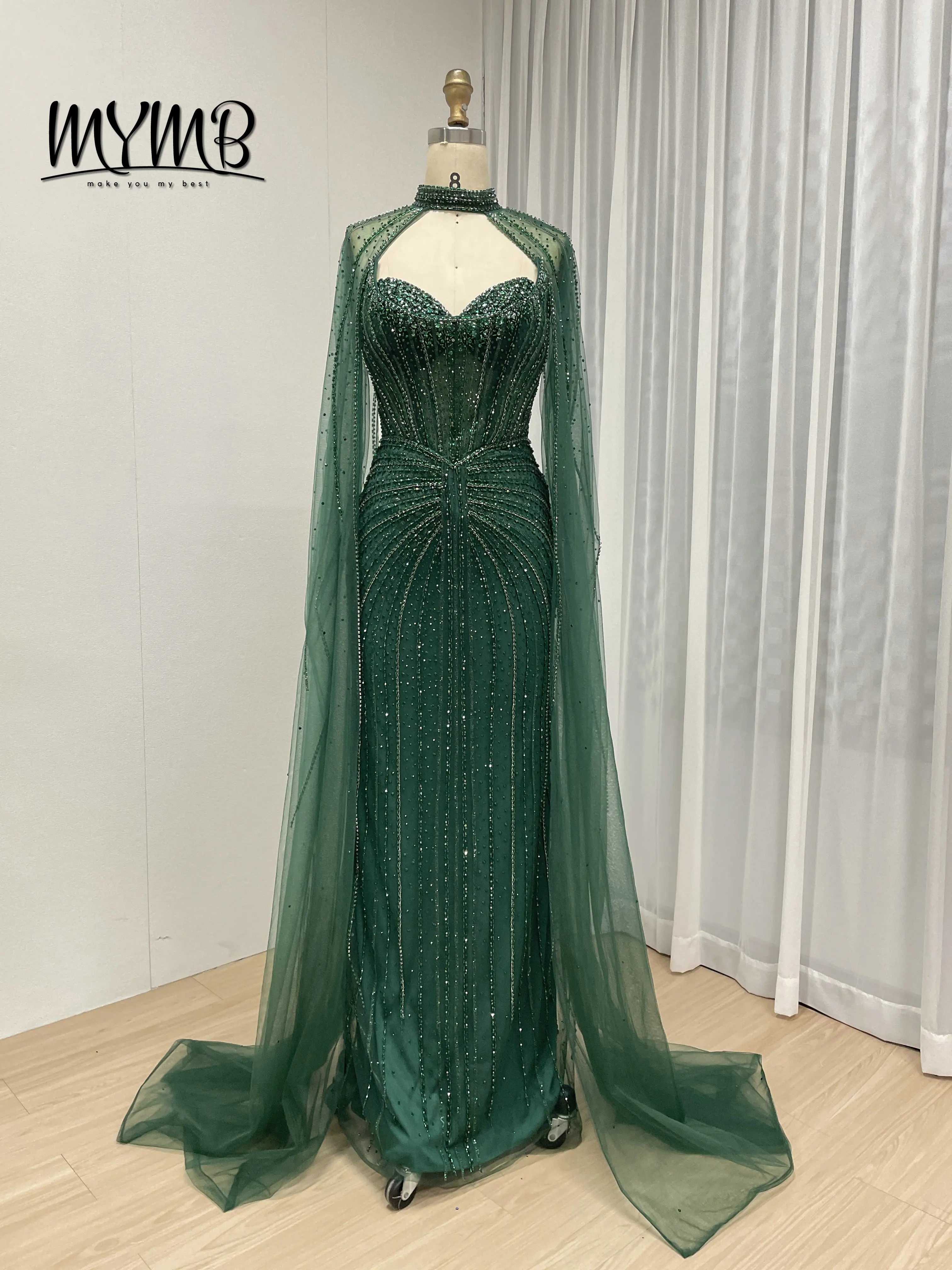 MYMB رائجة البيع نمط جديد مزين بكريستال مطرز رائع أنيق كيب الأكمام ثوب مسائي للمناسبات الرسمية MB40365C #5