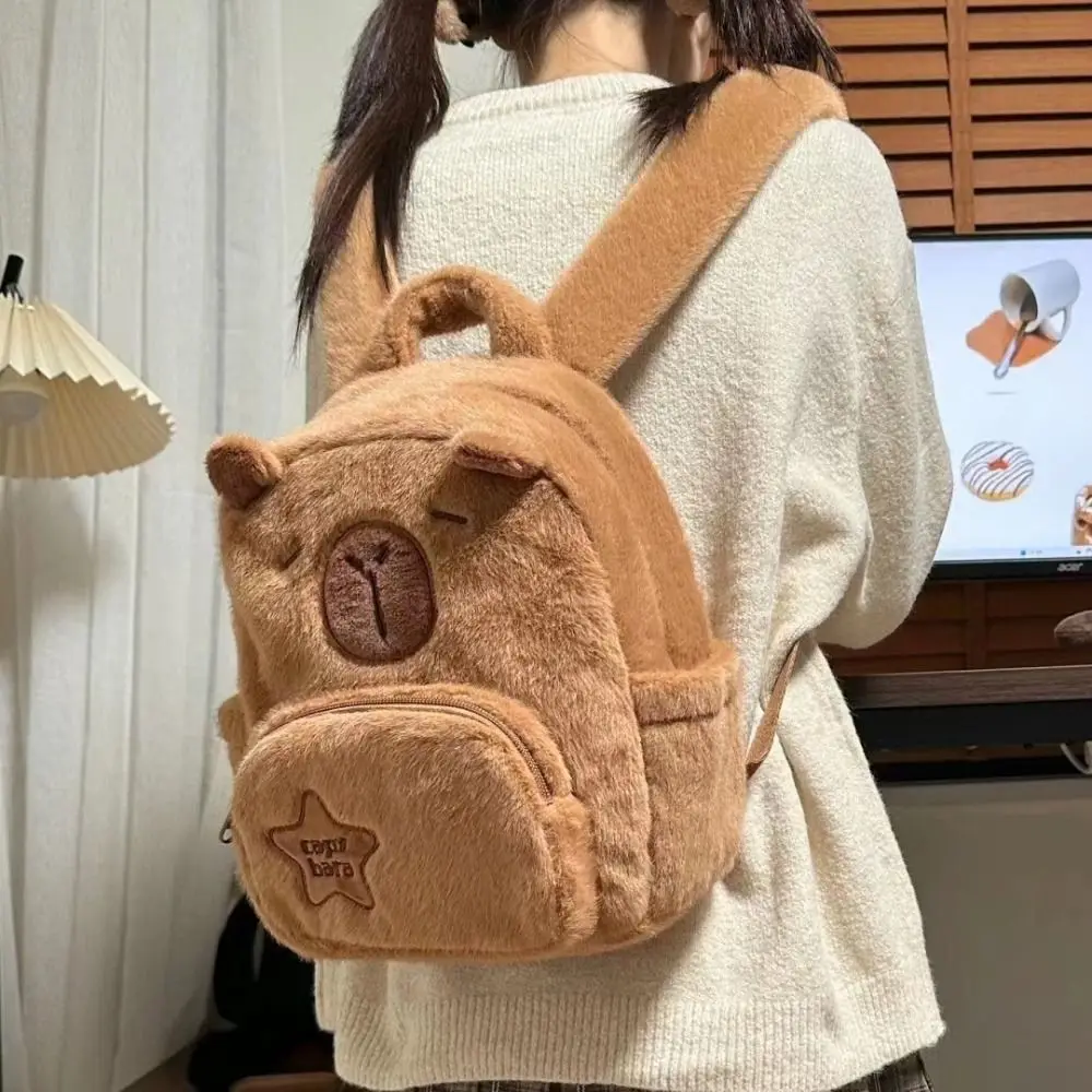 

Plush Capybara Capybara Plush Backpack Big Capacity Animal Cartoon Capybara Crossbody Bag Stuffed Fashion Capybara Plush Bag