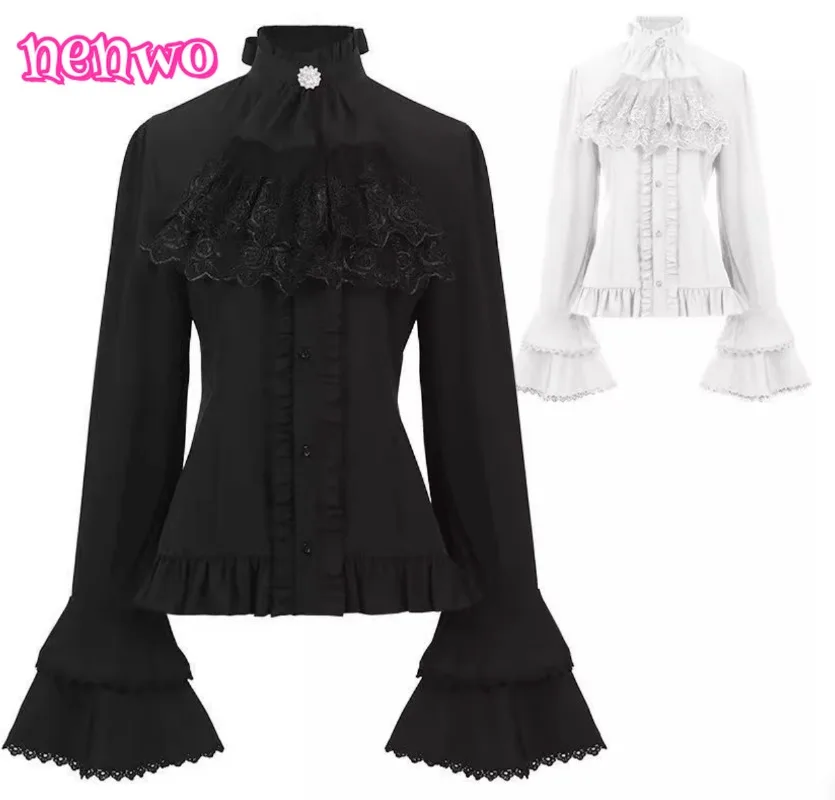 

Японские милые милые рубашки в стиле Лолиты с расклешенными рукавами и бантом, женские рубашки Y2k, эстетичная кружевная лоскутная блузка Kawaii Girl, свободные топы Blusas Mujer