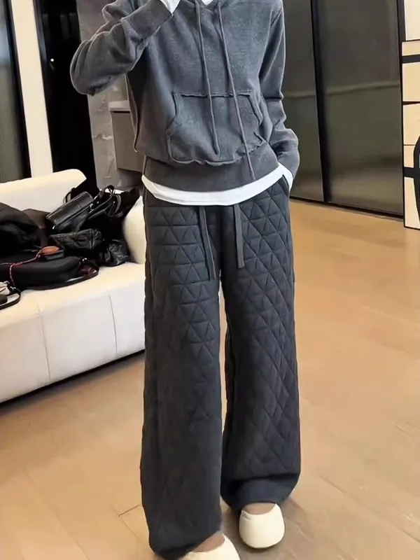 Women's Loose Casual Cotton Pants Autumn Winter New Sle Diamond Pattern Drapey Wide Leg Pants plus Size Faionable