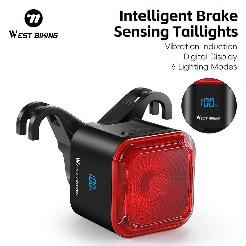 

WEST BIKING Intelligent Bicycle Taillight with Brake Sensing Battery Display Automatic Sleep Mode Long Endurance Bike Rear Light