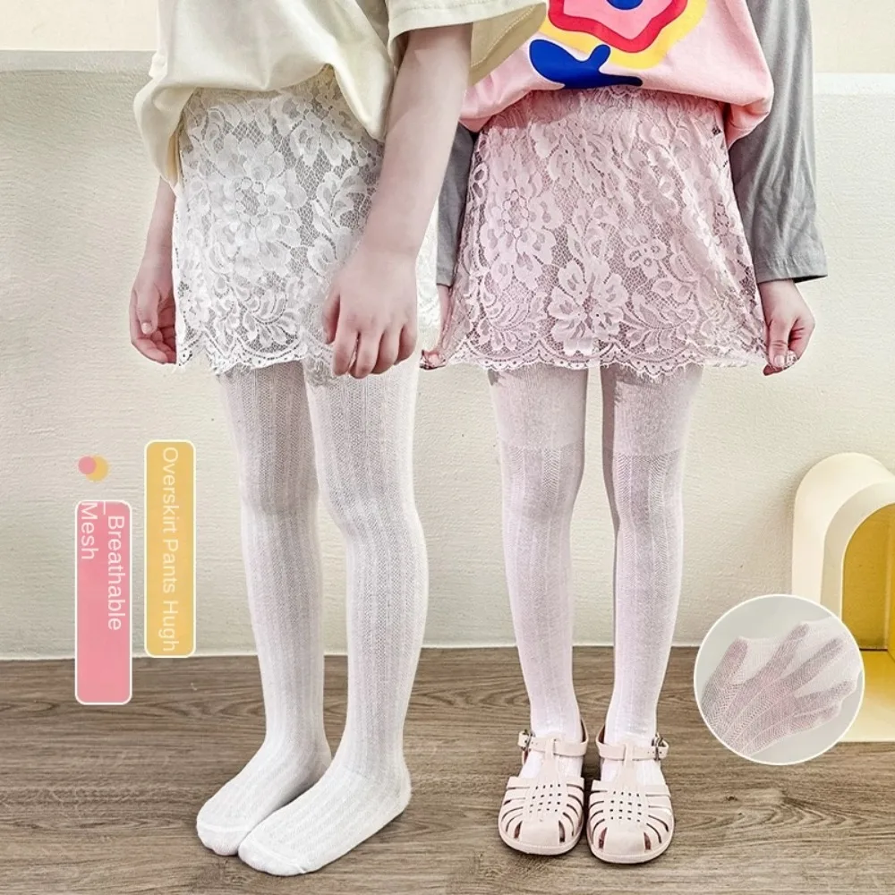 

Breathable Baby Girls Lace Tights Children Thin Pantyhose Sweet with Skirt Leggings Summer