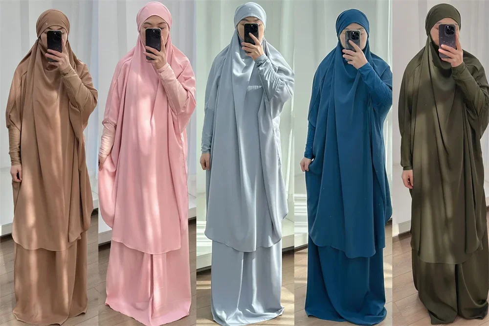 16 colori 2 pezzi Set Ramadan Eid Abaya modesto Donna Abito musulmano Abito Hijab Caftano Robe Femme Musulmane Islam Caftano Kebaya Set