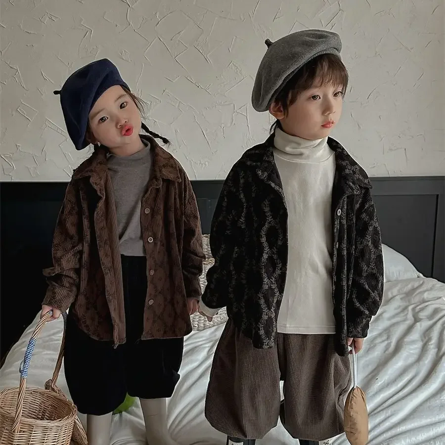 

Korean Autumn Children's Corduroy Shirt Long Sleeve Kids Vintage Clothes Baby Girl Blouse Tops Cotton Boys Casual Coat 1-8 Years