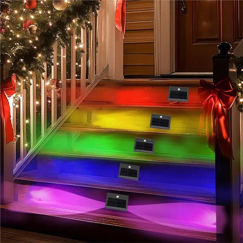 [NEWA64Z!】 RGB Double-Sided Motion Sensor Solar Step Lights IP67 Waterproof Deck Lights, Outdoor Decor For Stairs Fence Yard 2 P