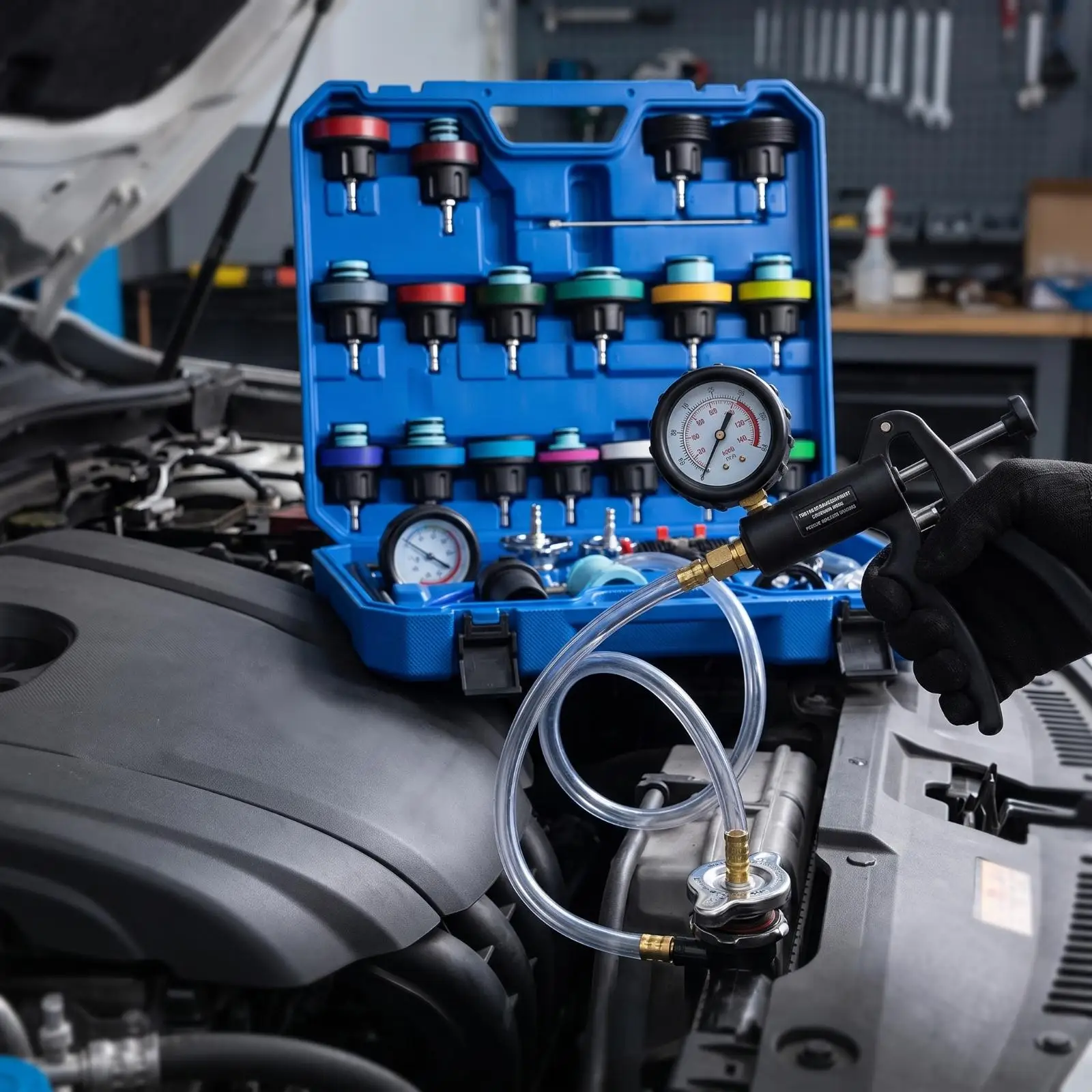 Automotive Cooling System Tester with Aluminum Alloy Pump for Radiator Leak Check and Pressure Testing