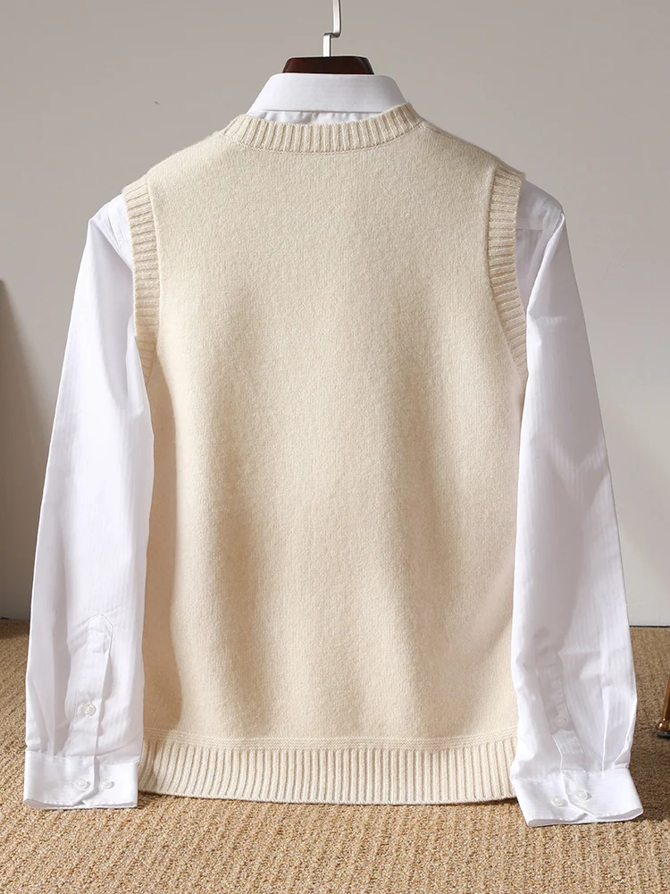 Bild 3: 100% Merinowolle Neuer Herren O-Ausschnitt Einfarbiger Pullover Dicker Strick Luxus-Pullover Warm Hautfreundlich Weste Herbst Winter Weicher Oberteil