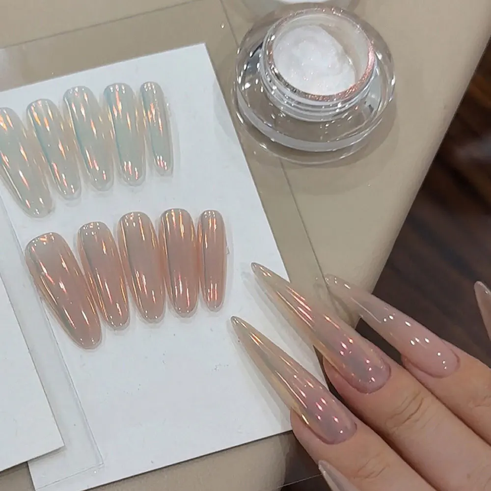 1jar Unicorn Aurora Sunset Chrome Nail Powder Glazed Donut Mirror Effect Pearl Nail Glitter Piment Holographic Nail Rubbing Dust