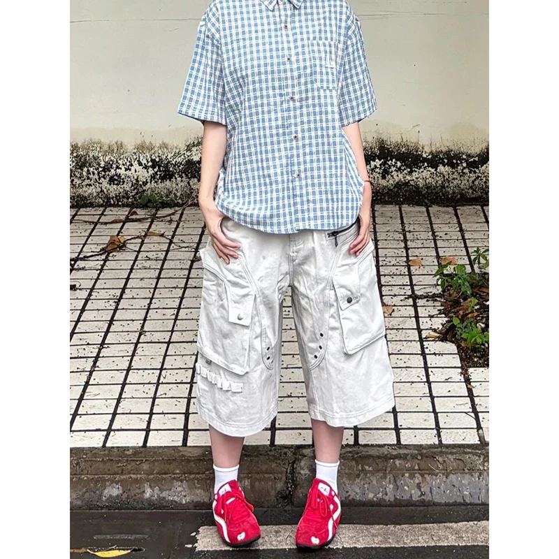

Streetwear Vintage White Cargo Jeans Women Summer Harajuku Y2k Baggy Denim Trousers Aesthetic 2000s Pants Emo Trashy Clothes