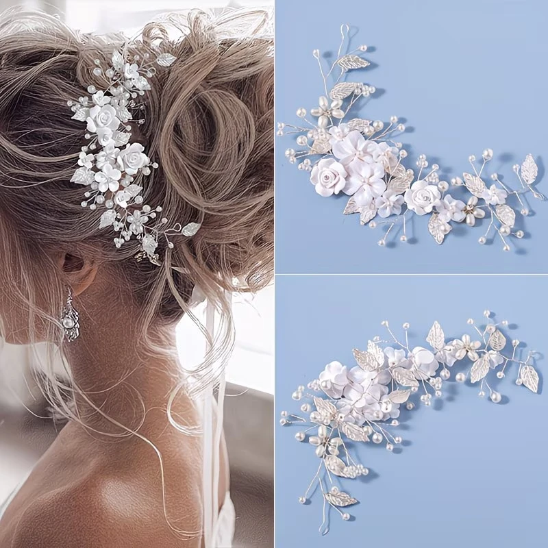 Serre-tête en perles et feuilles, bandeau floral pour femme, accessoires de cheveux de mariée, bijoux de mariage, serre-tête en vigne