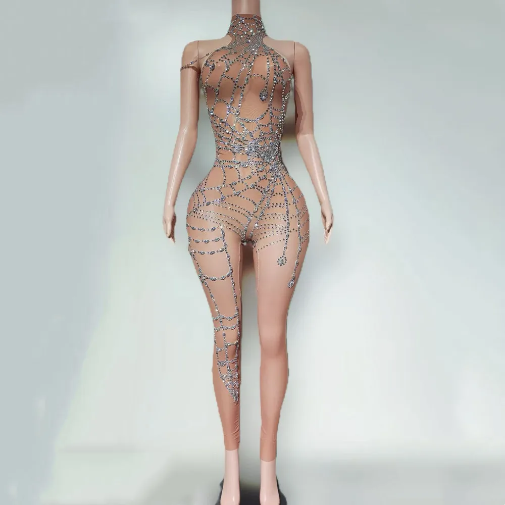 

Sexy Transparent Black Rhinestones Bodysuit/Jumpsuit/Dress for Women Nightclub Pole Dance Costume Singer Dancer Show Stage Wear