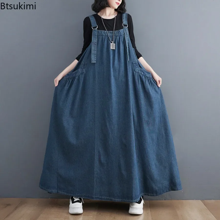 2026 Women's Denim Clothing Spring Autumn Sleeveless Suspender Dress Temperament Loose A-Line Long Straps Skirts Jeans Vestidos - view 2