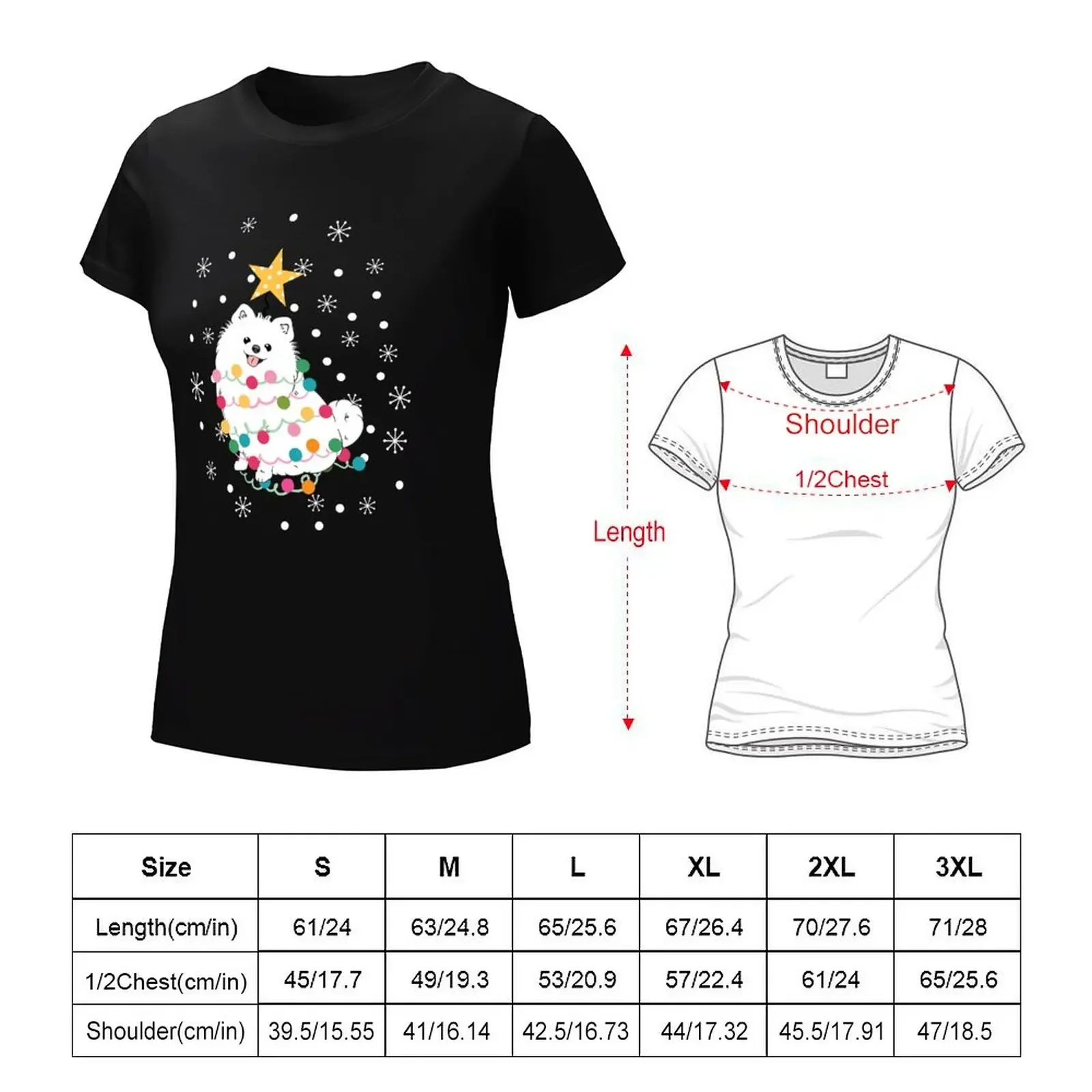 White Pomeranian Christmas Tree T-Shirt Blouse aesthetic clothes Women's tops