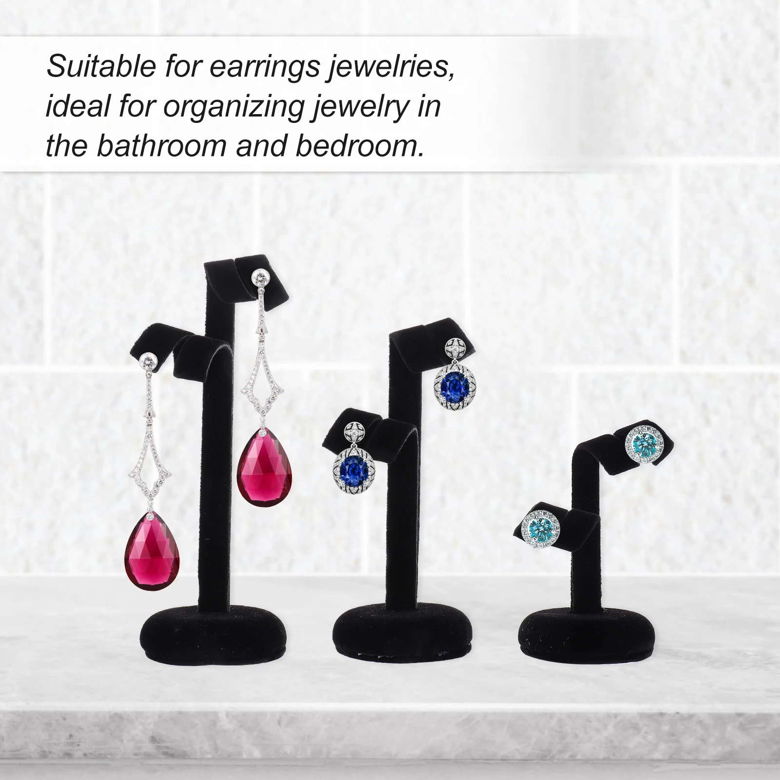 

3pcs Earring Display Rack Jewelry Show Stand T-Bar Aluminum Alloy Organizer Storage For Bedroom Bathroom Retail Use