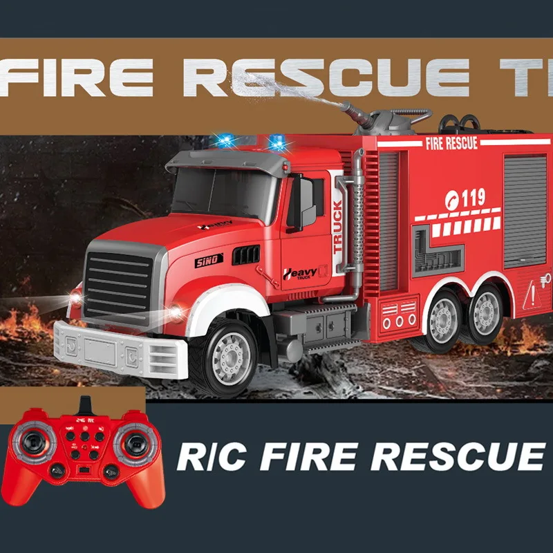 1:12 RC Fire Truck Remote Control Rescue Firefighting Engine Ladder Fire Truck Water Spray Engineering Vehicle Model Toy KidGift