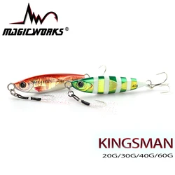 MAGIC WORKS Metal Jig 20G/30G/40G/60G Shore Slowing Jig Fish Hard Sea Bass Fishing Lure Treble Hooks  Artificial Bait 1Pcs