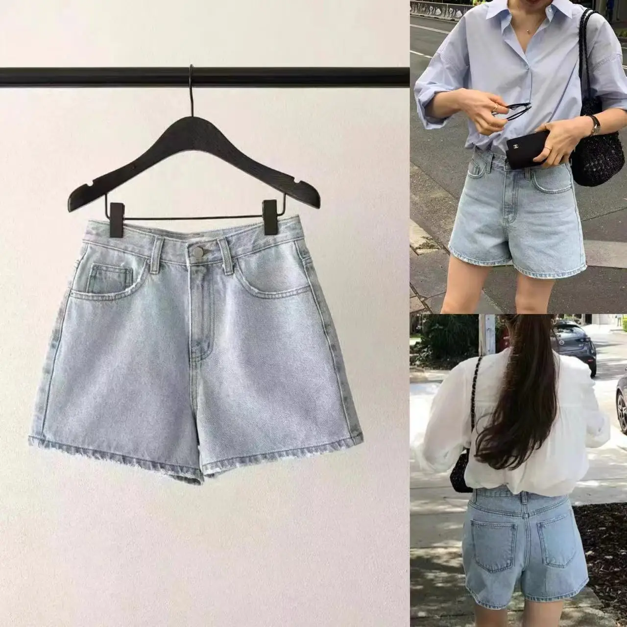 

Свободный крой с высокой талией, светло-голубые джинсовые orts, корейская летняя коллекция, женские повседневные брюки Faion Fre And Cool