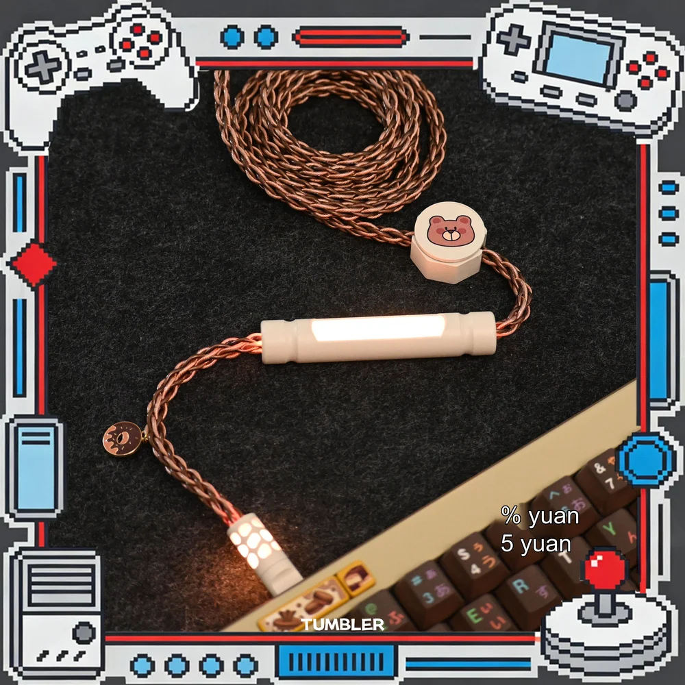 Tumbler Studio Dessert Bear Theme Single Crystal Copper Mechanical Keyboard Aviator Cable Coiled Gaming Magnetic Switch Cord